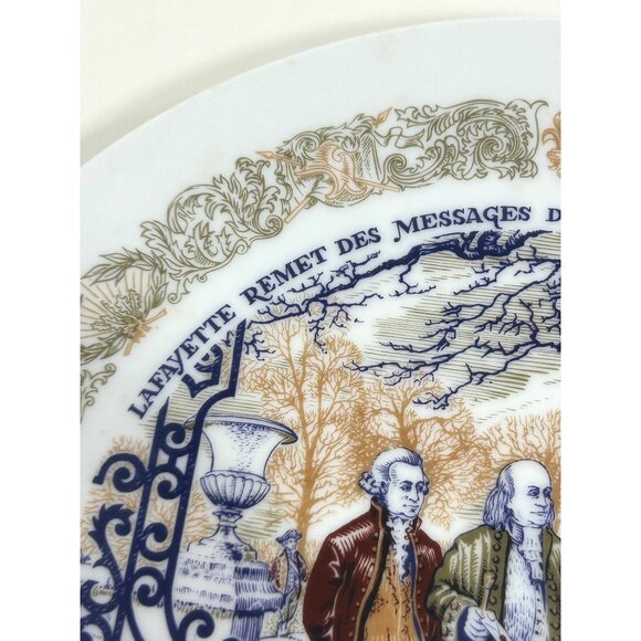 Henri D’Arceau Limoges Vintage Plate 1977 Lafayette Benjamin Franklin Message Fr - Picture 4 of 14